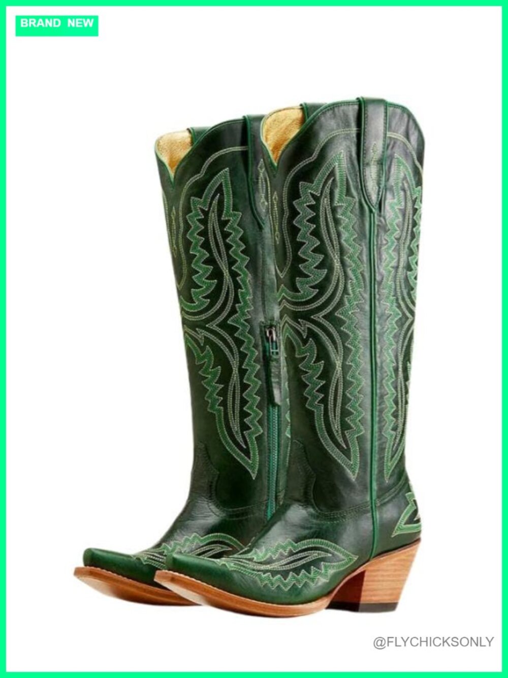 Womens Knee High Cowgirl Boots Western Embroidered Chunky Heel Zip Snip Toe